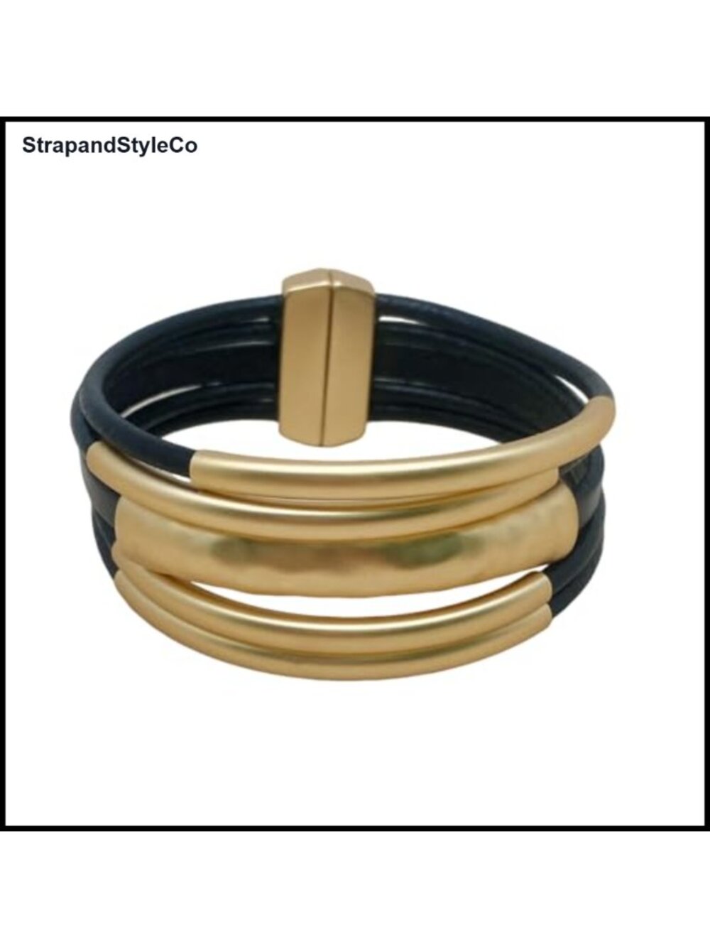 14k Gold Plated Leather Wrap Bracelet Bangle Cuff